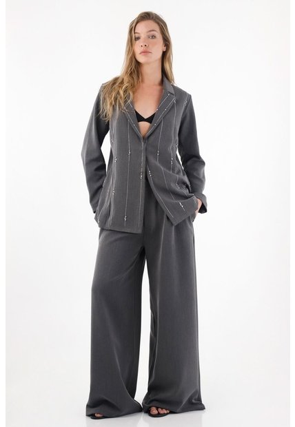 Tennis Abrigo Tipo Blazer Con Apliques De Brillo Gris Para Mujer