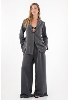 Tennis Abrigo Tipo Blazer Con Apliques De Brillo Gris Para Mujer
