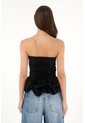Tennis Camisa Strapless Con Corte Abombachado Negra Para Mujer de Tennis