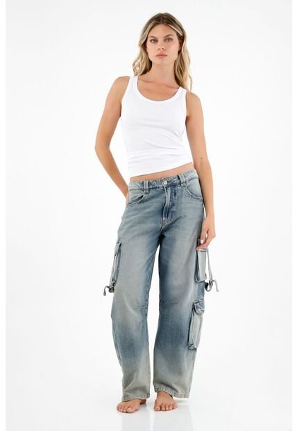 Jean Azul Tipo Gareto Para Mujer