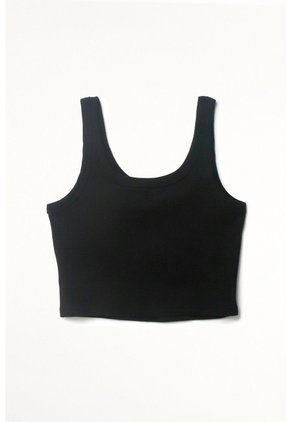 Tennis Camiseta Crop En Rib Negra Con Textura Suave Para Mujer Con Acabado Suave