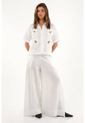 Tennis Camisa Color Crudo Con Bordado Para Mujer