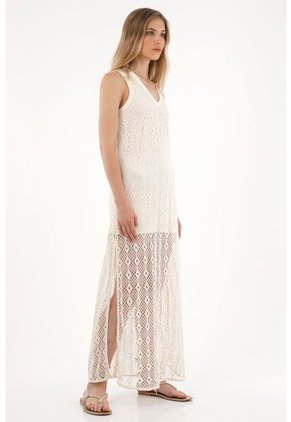 Tennis Vestido Largo En Tejido De Crochet Crudo Para Mujer