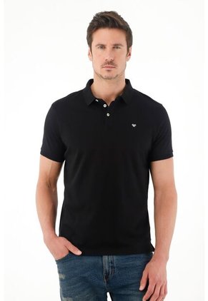 Tennis Polo Negra Cuello Tejido Para Hombre