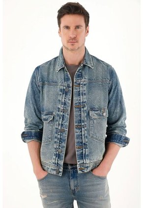 Tennis Chaqueta En Denim Con Bolsillos De Tapa Para Hombre