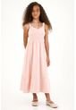 Vestido Rosado Largo Con Elástico En La Cintura Para Niña de Tennis