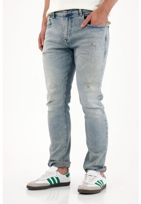 Tennis Jean Nudy Con Desgastes Localizados Azul De Ajuste Relajado Para Hombre Con Detalle único