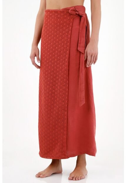 Falda En Lino Roja Para Mujer