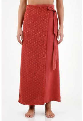 Falda En Lino Roja Para Mujer