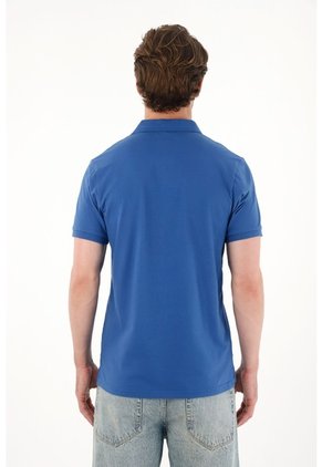 Tennis Polo Azul Slim Fit Licra Azul Para Hombre