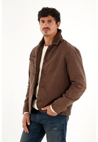 Abrigo Con Cuello En Corduroy Café Para Hombre Tennis