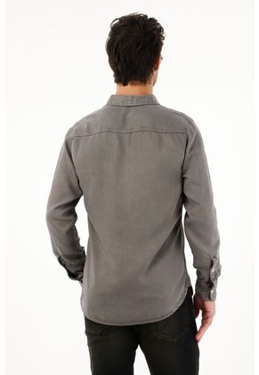 Tennis Camisa Clásica Gris Con Bolsillos Delanteros Para Hombre