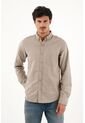 Tennis Camisa Oxford Manga Larga Café Para Hombre de Tennis