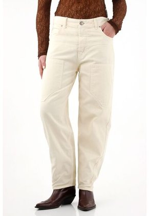 Jean Balloon Efecto Cuero Con Parches Para Mujer