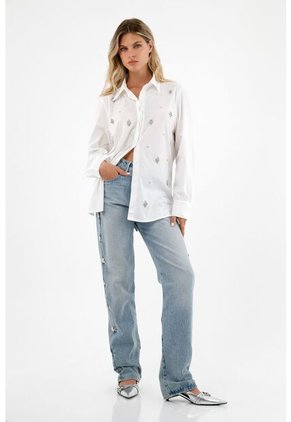 Camisa Blanca Con Apliques De Brillo Para Mujer