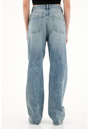 Jean Recto Tiro Alto Con Corte Diagonal Para Mujer