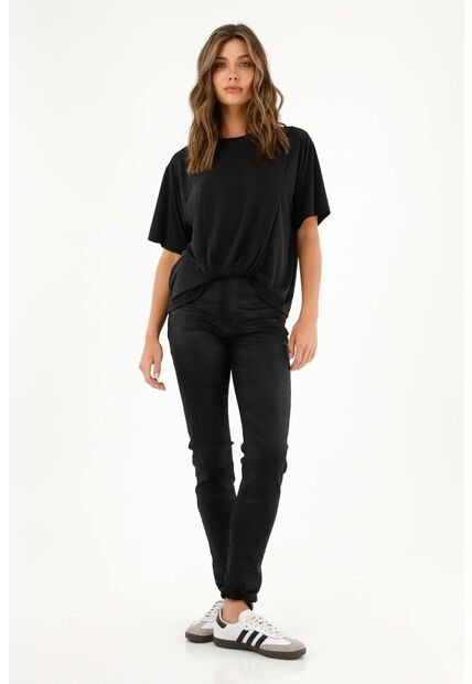 Camiseta Negra Con Recogido Para Mujer