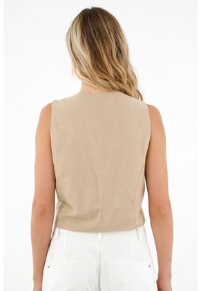 Chaleco Con Imitación Bordado Café Para Mujer