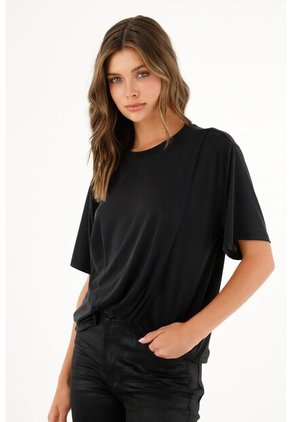 Camiseta Negra Con Recogido Para Mujer