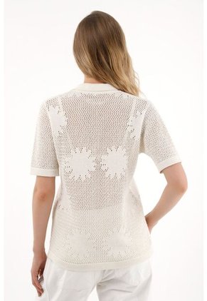 Tennis Camisa Crudo Tejida Con Diseño De Flores Para Mujer