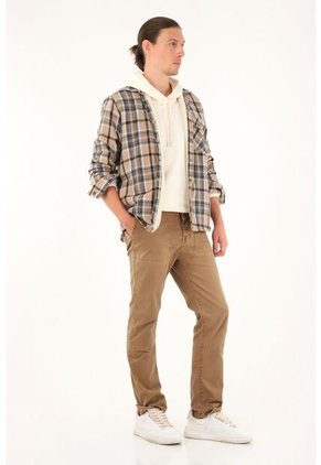 Pantalón Recto Con Cortes Decorativos Café Para Hombre