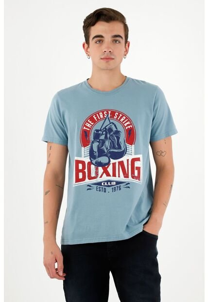 Camiseta Azul Con Estampado Para Hombre