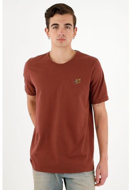 Camiseta Café Con Mini Bordado En Punto Corazón Para Hombre