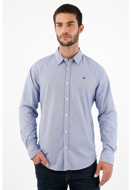 Camisa Con Mini Raqueta Bordada Azul Para Hombre