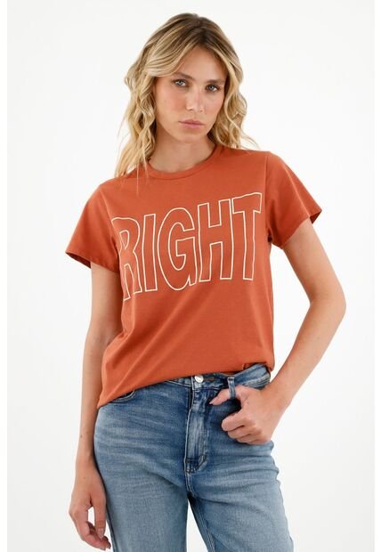 Camiseta Naranja Estampada Para Mujer