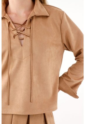 Tennis Camisa En Suede Café Para Mujer