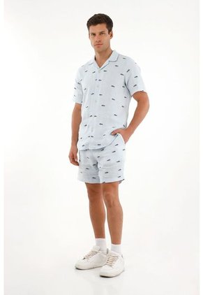 Tennis Camisa Azul Con Bordado De Peces Para Hombre