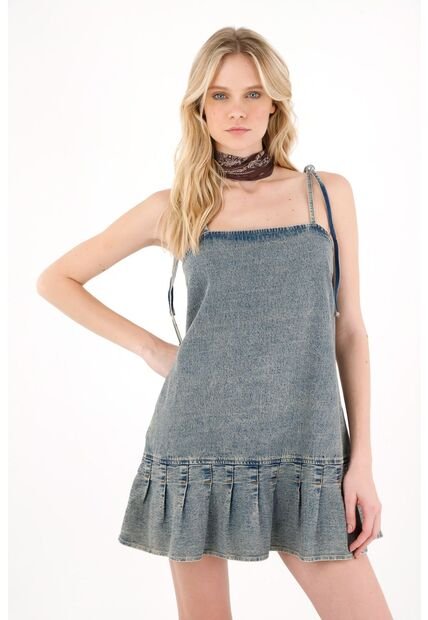 Tennis Vestido Corto En Denim Azul Para Mujer