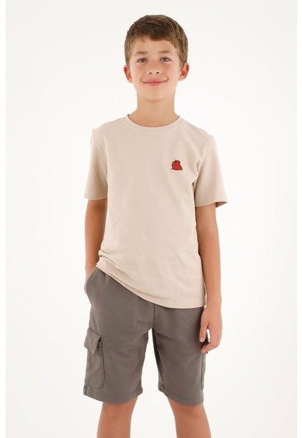 Camiseta Básica Café Con Estampado En Punto Corazón Para Niño
