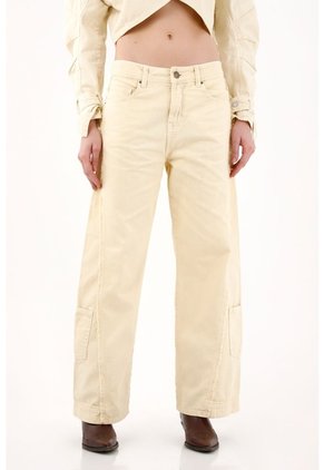 Tennis Jean Wide Leg Con Cortes Desflecados Amarillo Para Mujer