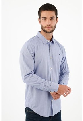 Camisa Con Mini Raqueta Bordada Azul Para Hombre