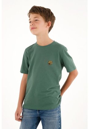 Camiseta Verde Básica Con Estampado De Tigre Para Niño