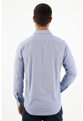 Camisa Con Mini Raqueta Bordada Azul Para Hombre