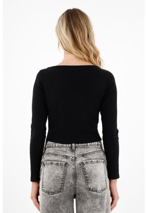 Camiseta Negra De Botones Para Mujer