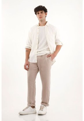Tennis Pantalón Chino En 100% Lino Café Para Hombre