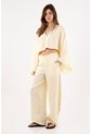 Tennis Pantalón Pierna Ancha Con Caída Fluida En Lino Amarillo Para Mujer de Tennis
