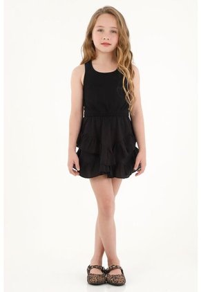 Vestido Corto Con Boleros Y Elástico En La Cintura Para Niña