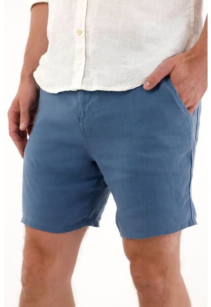 Tennis Bermuda En 100% Lino Azul Para Hombre