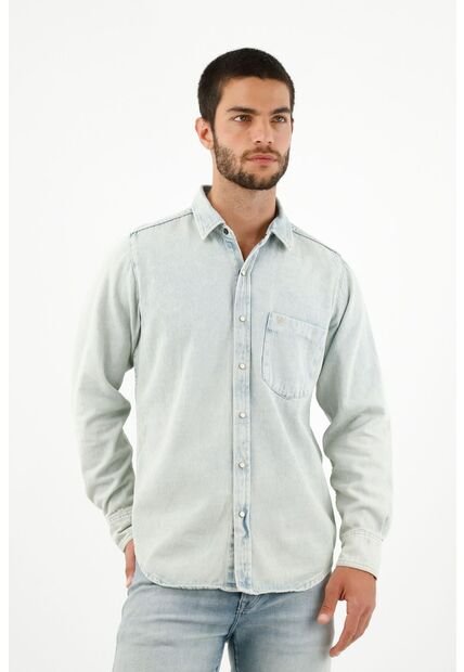 Tennis Camisa Con Bolsillo De Parche Azul Para Hombre