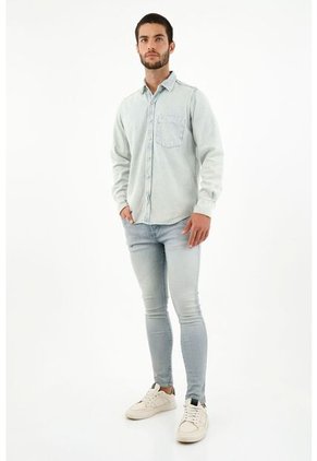 Tennis Camisa Con Bolsillo De Parche Azul Para Hombre