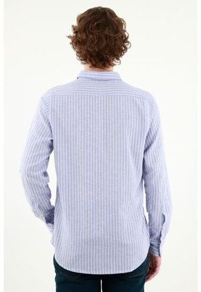 Camisa Cuello Francés Azul Para Hombre