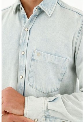 Tennis Camisa Con Bolsillo De Parche Azul Para Hombre