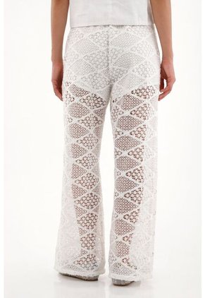 Tennis Pantalón Wide Leg En Tejido Abierto Crudo Para Mujer