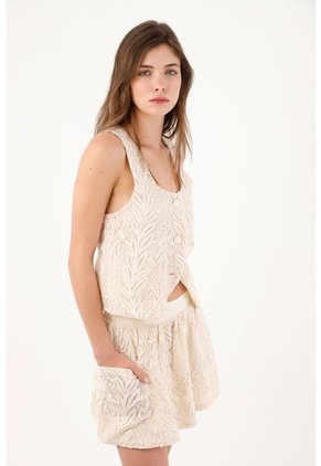 Tennis Chaleco Corto Con Encaje Floral En Algodón Crudo Para Mujer