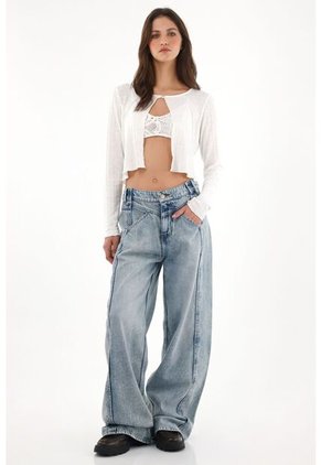 Tennis Jean Wide Leg De Tiro Alto Azul Para Mujer