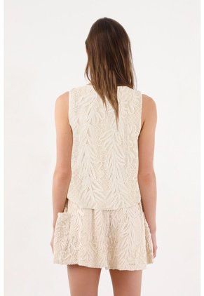 Tennis Chaleco Corto Con Encaje Floral En Algodón Crudo Para Mujer
